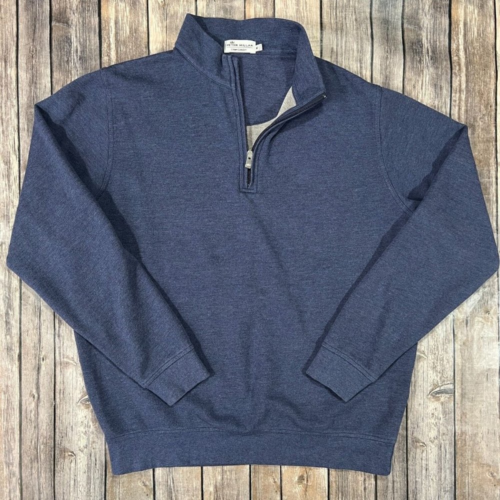 Peter Millar Interlock Quarter Zip Pullover Sweater Medium Blue Pullover Golf